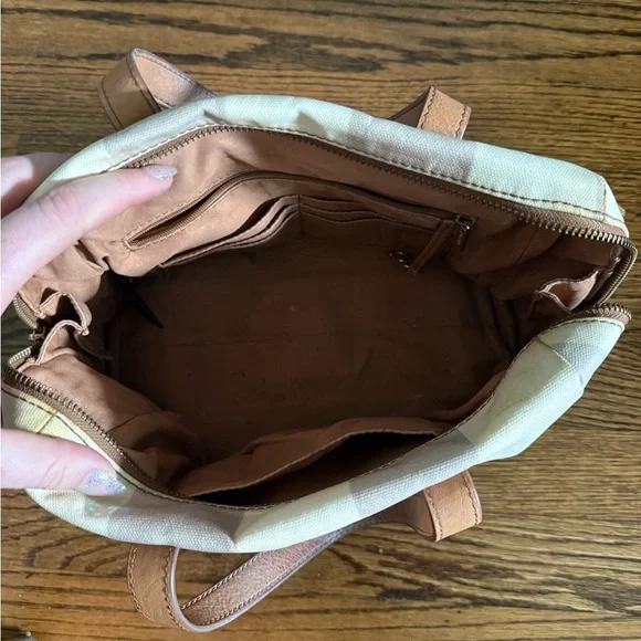 Striped Canvas Tote Bag with Brown Handles - Picture 2 of 2